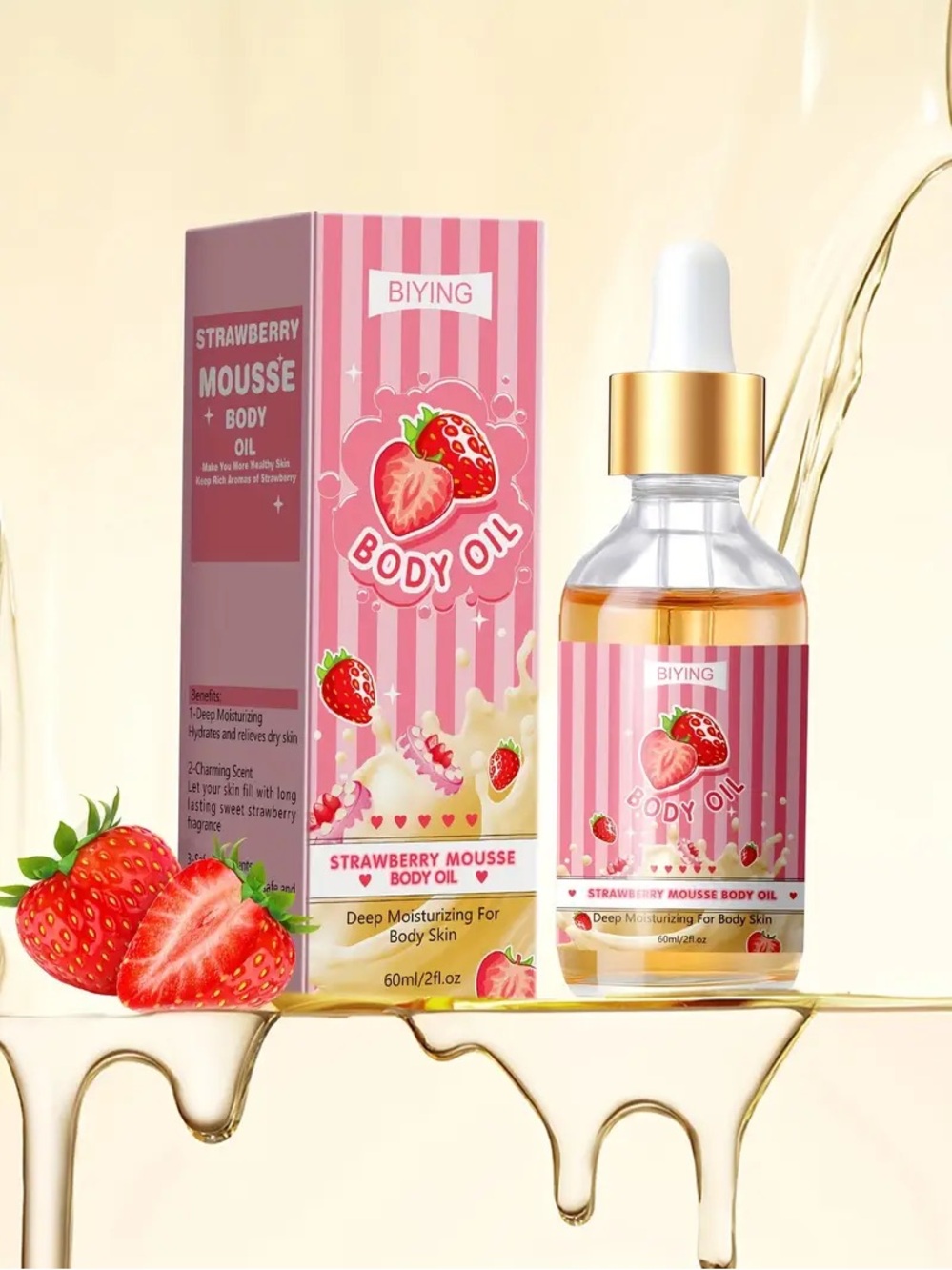 BIYING Strawberry Mousse Body Oil - Deep Moisturizing